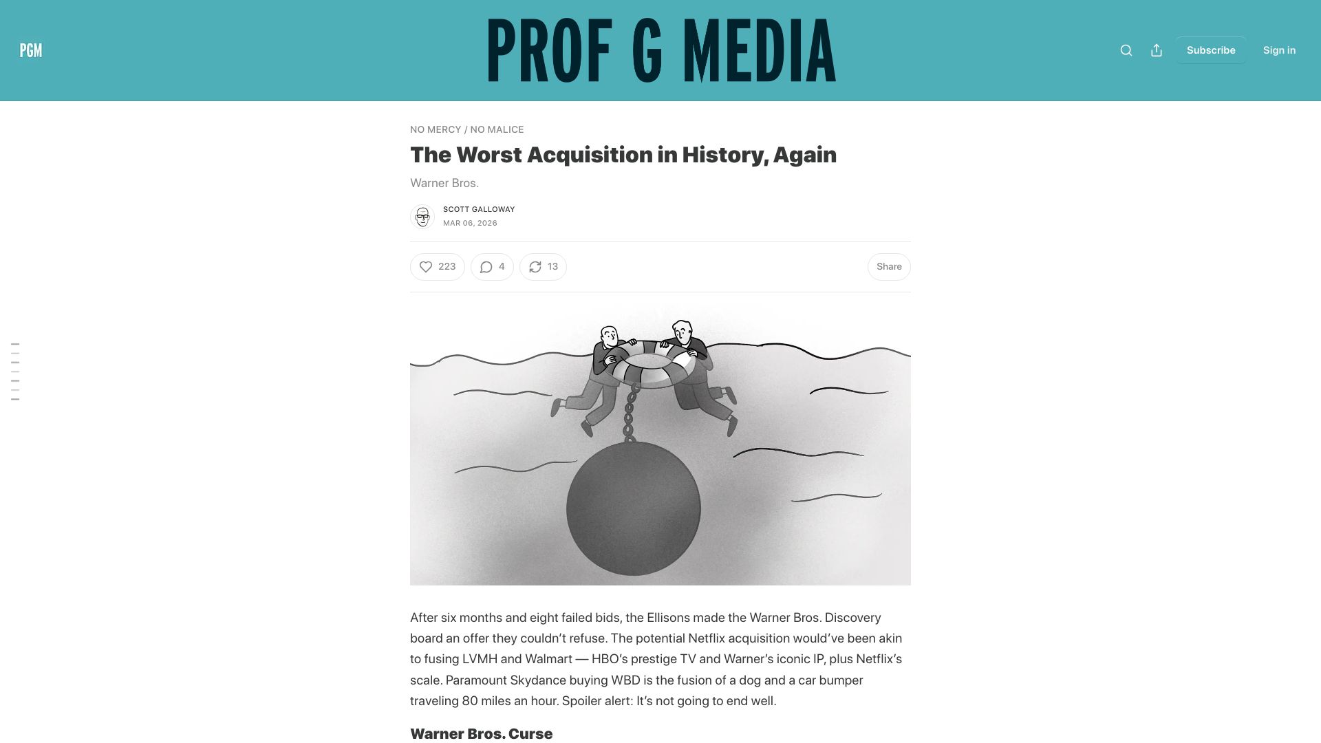 Screenshot of profgmedia.com: The worst acquisition in history, again