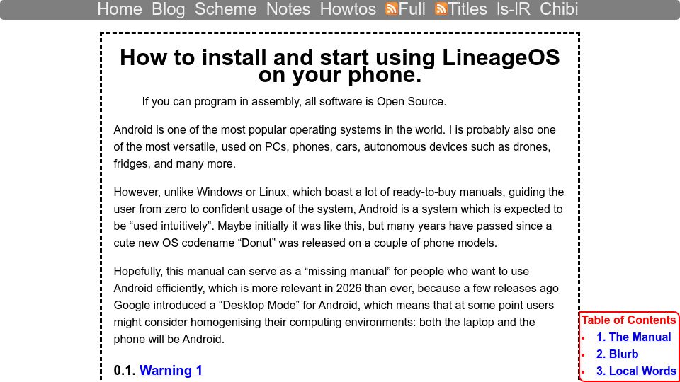 Screenshot of lockywolf.net: How to install and start using LineageOS on your phone