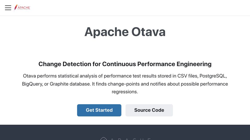 Screenshot of otava.apache.org: Apache Otava