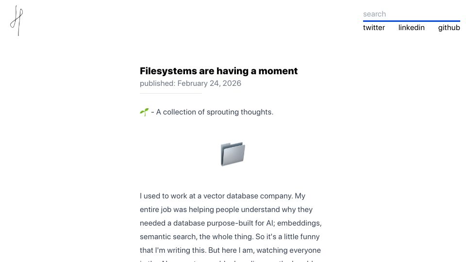 Screenshot of madalitso.me: Files are the interface humans and agents interact with