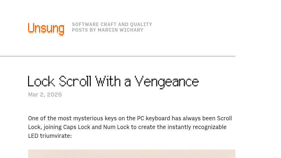 Screenshot of unsung.aresluna.org: Lock Scroll with a Vengeance