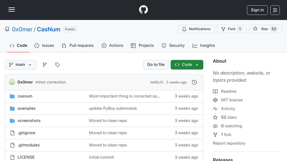 Screenshot of github.com: CasNum