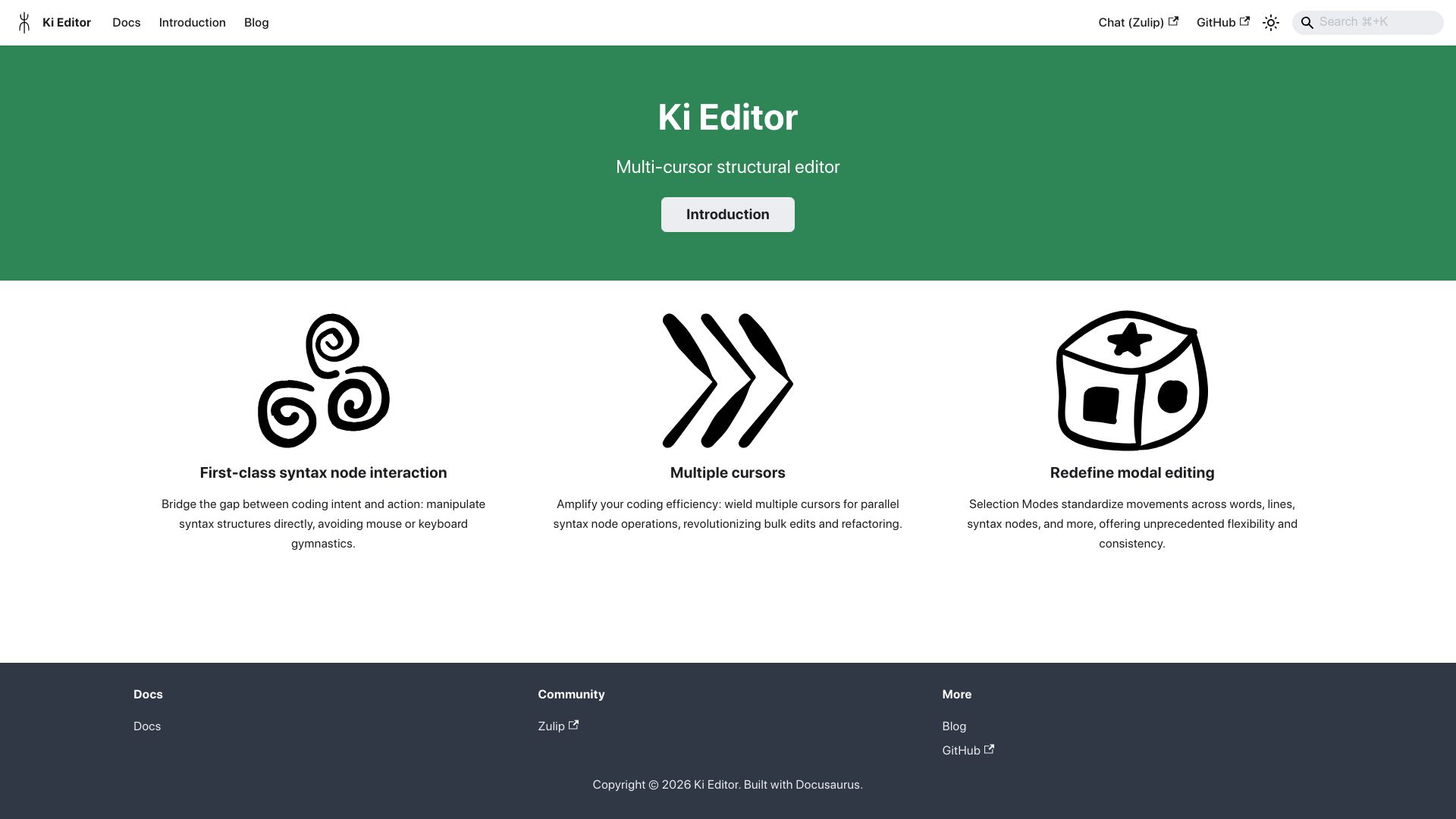 Screenshot of ki-editor.org: Ki Editor - an editor that operates on the AST