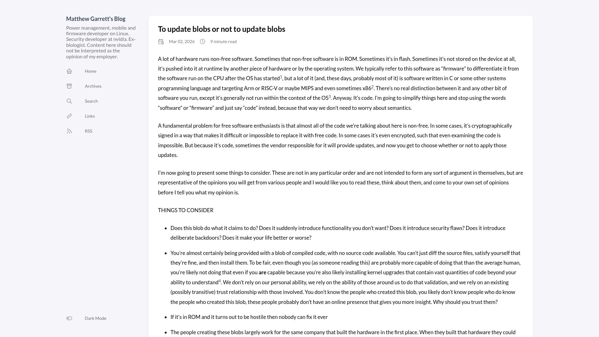 Screenshot of codon.org.uk: To update blobs or not to update blobs