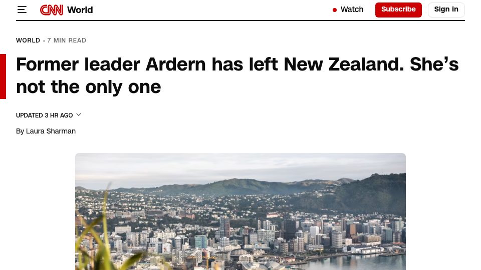 Screenshot of cnn.com: Why New Zealand is seeing an exodus of over-30s