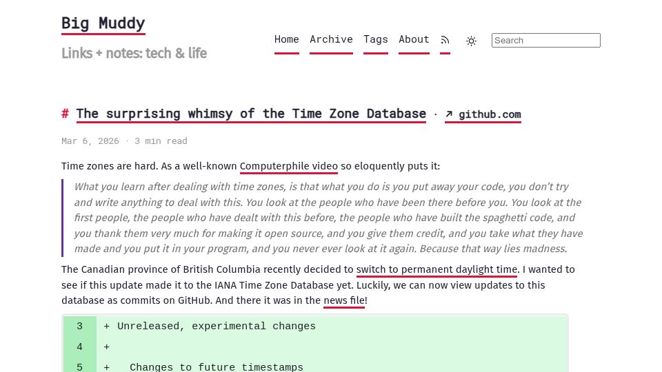 Screenshot of muddy.jprs.me: The surprising whimsy of the Time Zone Database
