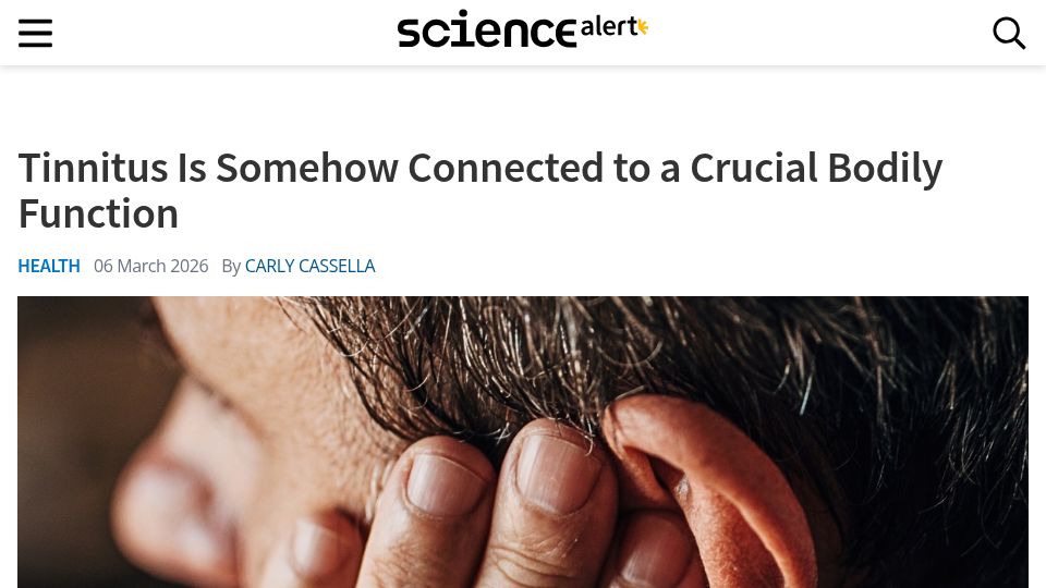 Screenshot of sciencealert.com: Tinnitus Is Connected to Sleep