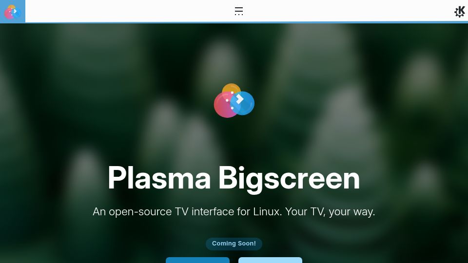 Screenshot of plasma-bigscreen.org: Plasma Bigscreen – 10-foot interface for KDE plasma