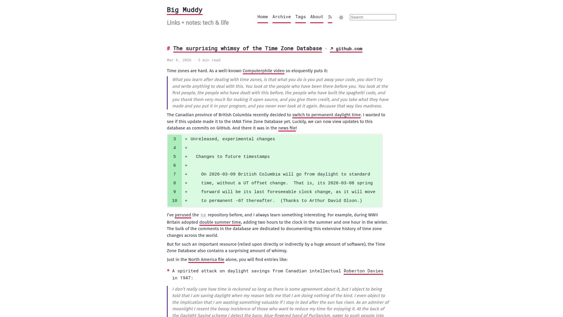 Screenshot of muddy.jprs.me: The surprising whimsy of the Time Zone Database