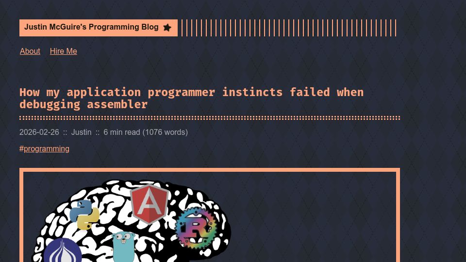 Screenshot of landedstar.com: My application programmer instincts failed when debugging assembler