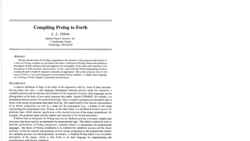 Screenshot of vfxforth.com: Compiling Prolog to Forth [pdf]