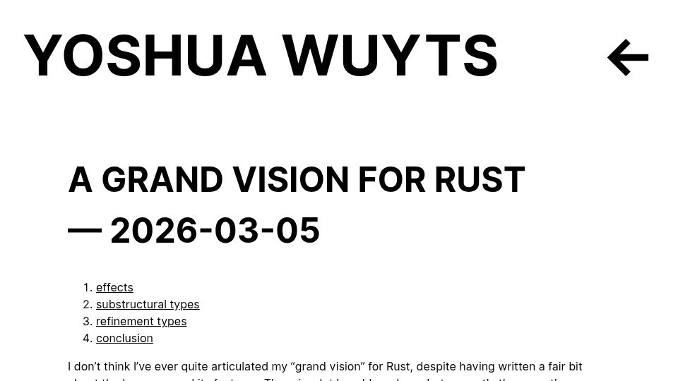 Screenshot of blog.yoshuawuyts.com: My “grand vision” for Rust