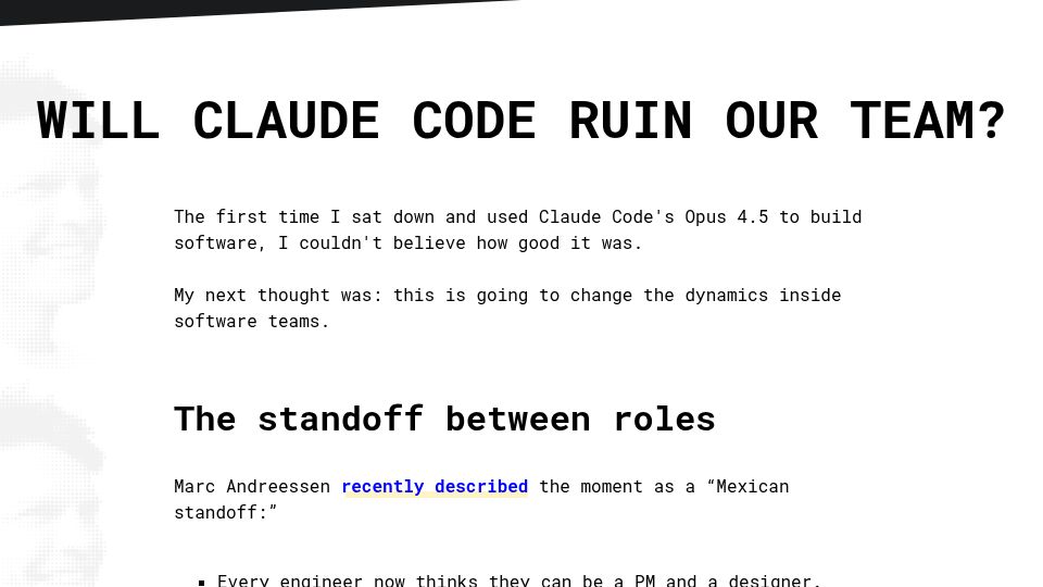 Screenshot of justinjackson.ca: Will Claude Code ruin our team?