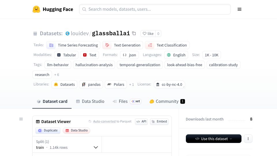 Screenshot of huggingface.co: Show HN: I logged Gemini's stock predictions for 38 days to study LLM drift