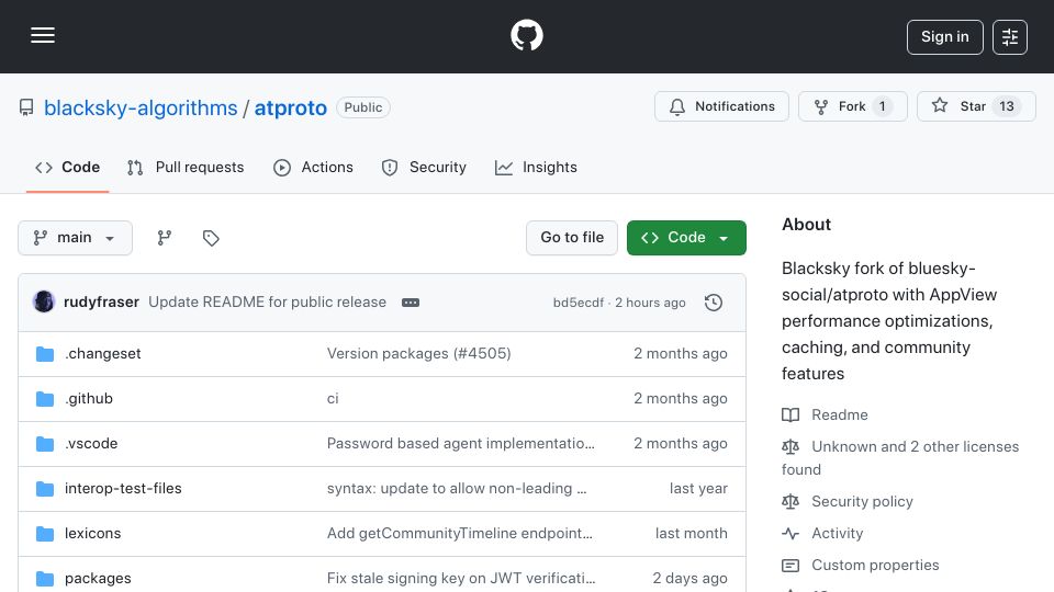 Screenshot of github.com: Blacksky AppView