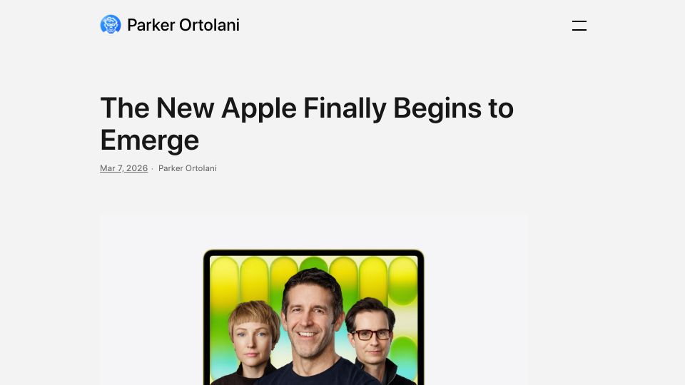 Screenshot of parkerortolani.blog: The new Apple begins to emerge