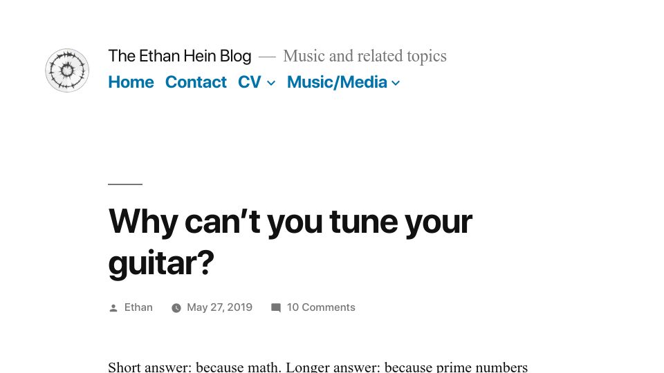 Screenshot of ethanhein.com: Why can't you tune your guitar? (2019)