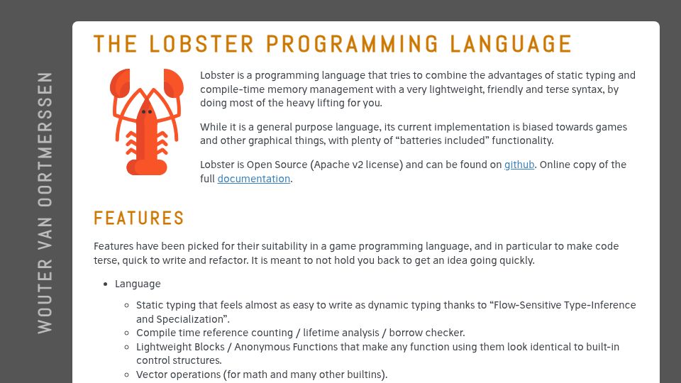 Screenshot of strlen.com: The Lobster Programming Language