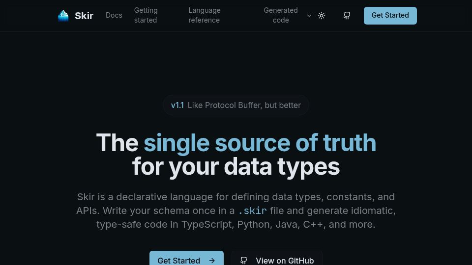 Screenshot of skir.build: Show HN: Skir – like Protocol Buffer but better