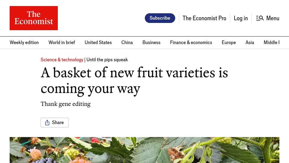 Screenshot of economist.com: A basket of new fruit varieties is coming your way