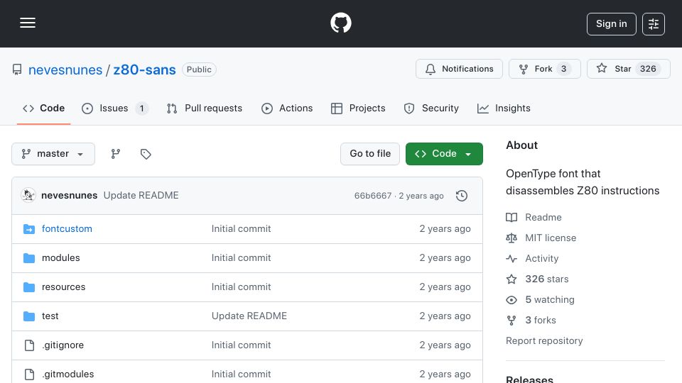Screenshot of github.com: Z80 Sans – a disassembler in a font (2024)