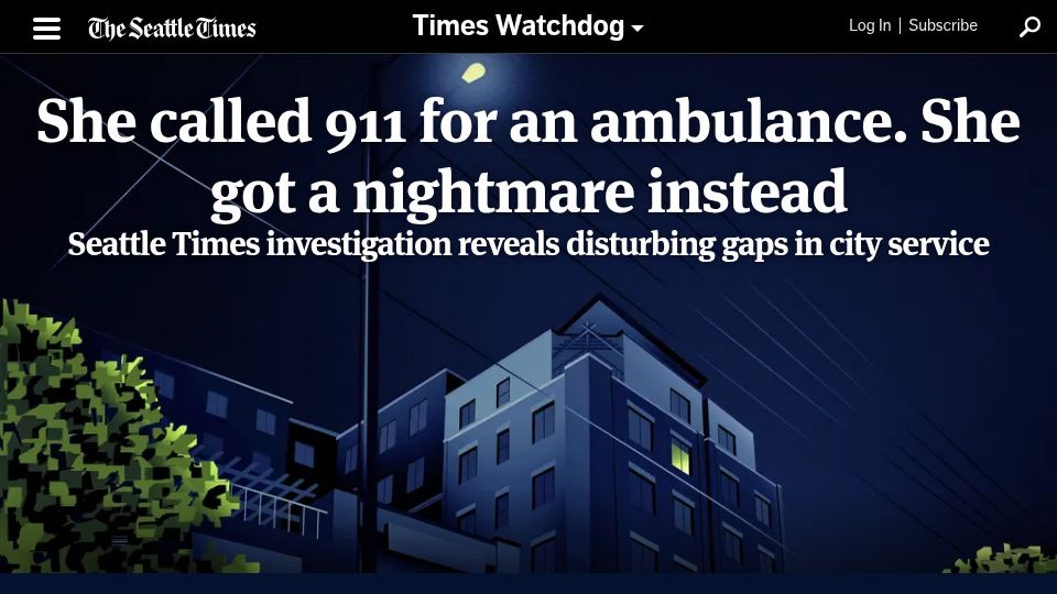 Screenshot of seattletimes.com: She called 911 for an ambulance. She got a nightmare instead