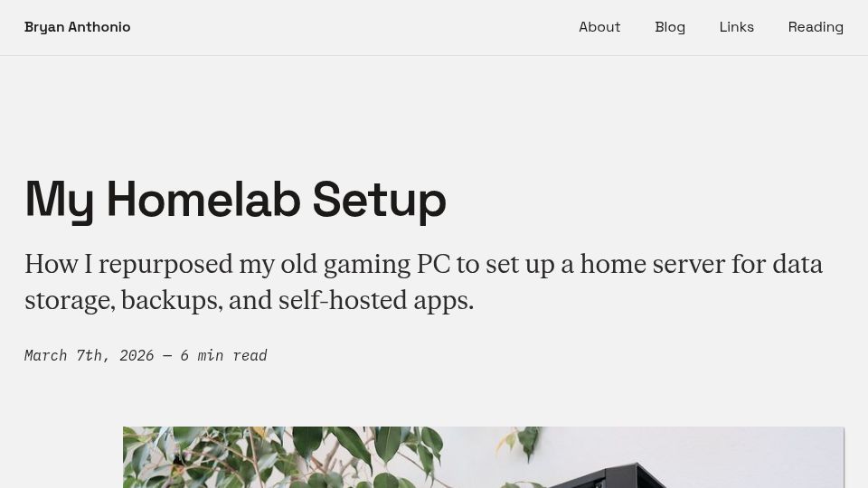Screenshot of bryananthonio.com: My Homelab Setup