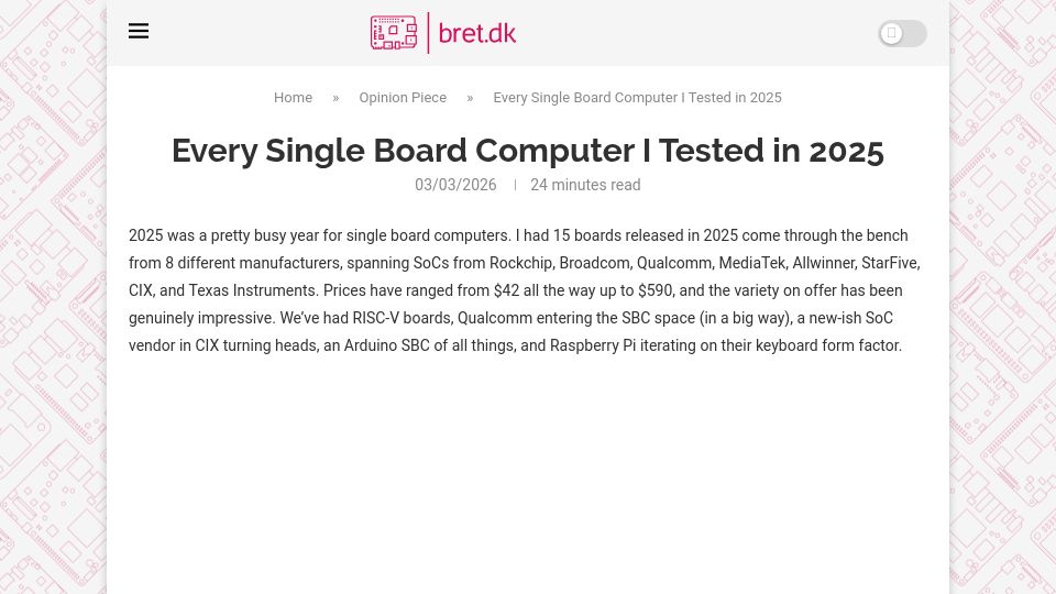 Screenshot of bret.dk: Every single board computer I tested in 2025