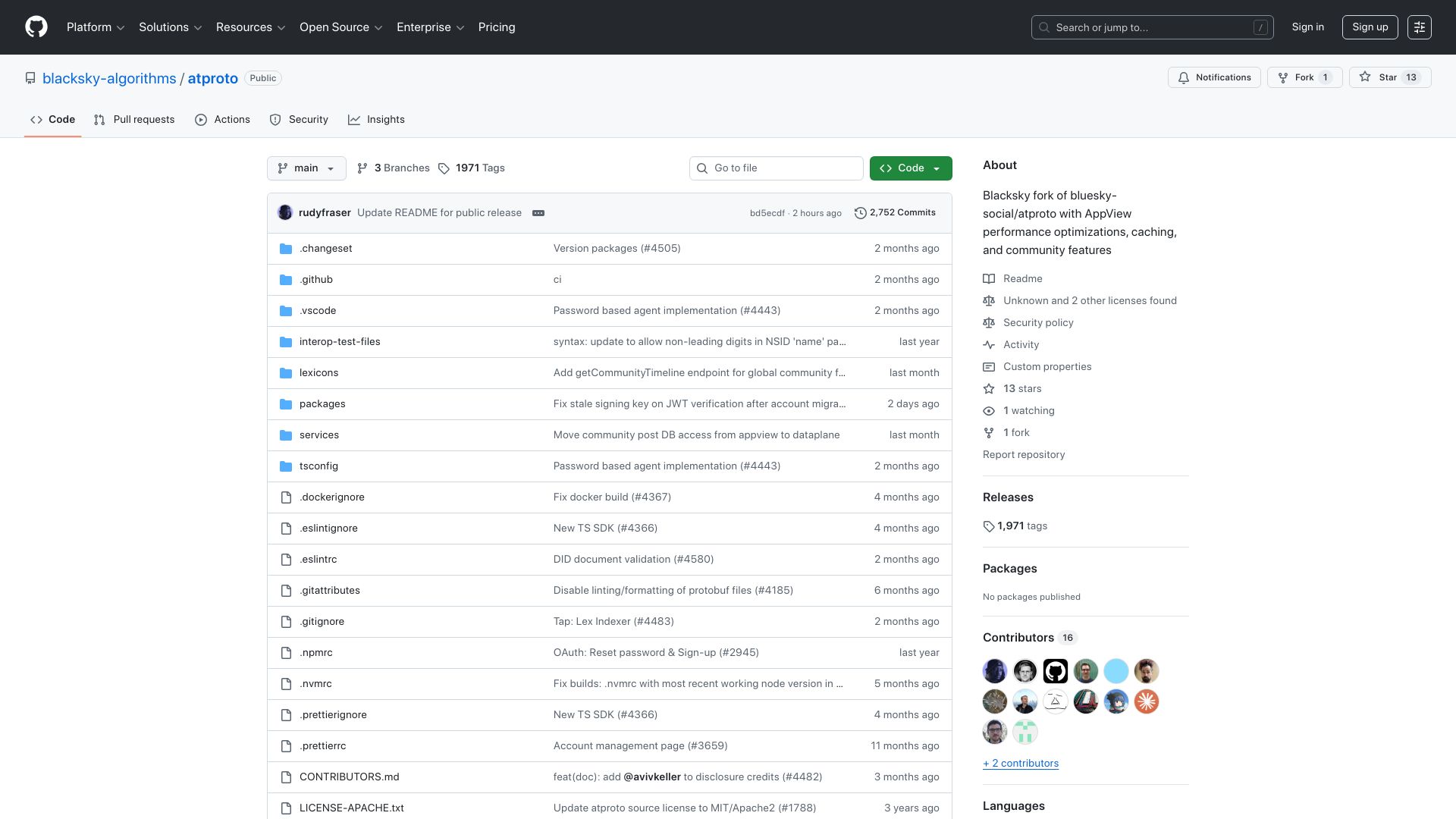 Screenshot of github.com: Blacksky AppView