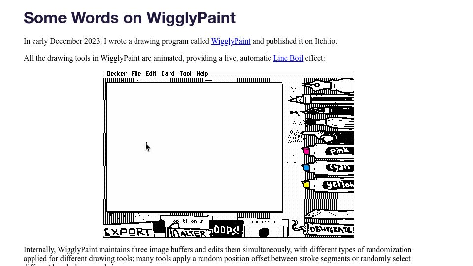 Screenshot of beyondloom.com: Some Words on WigglyPaint