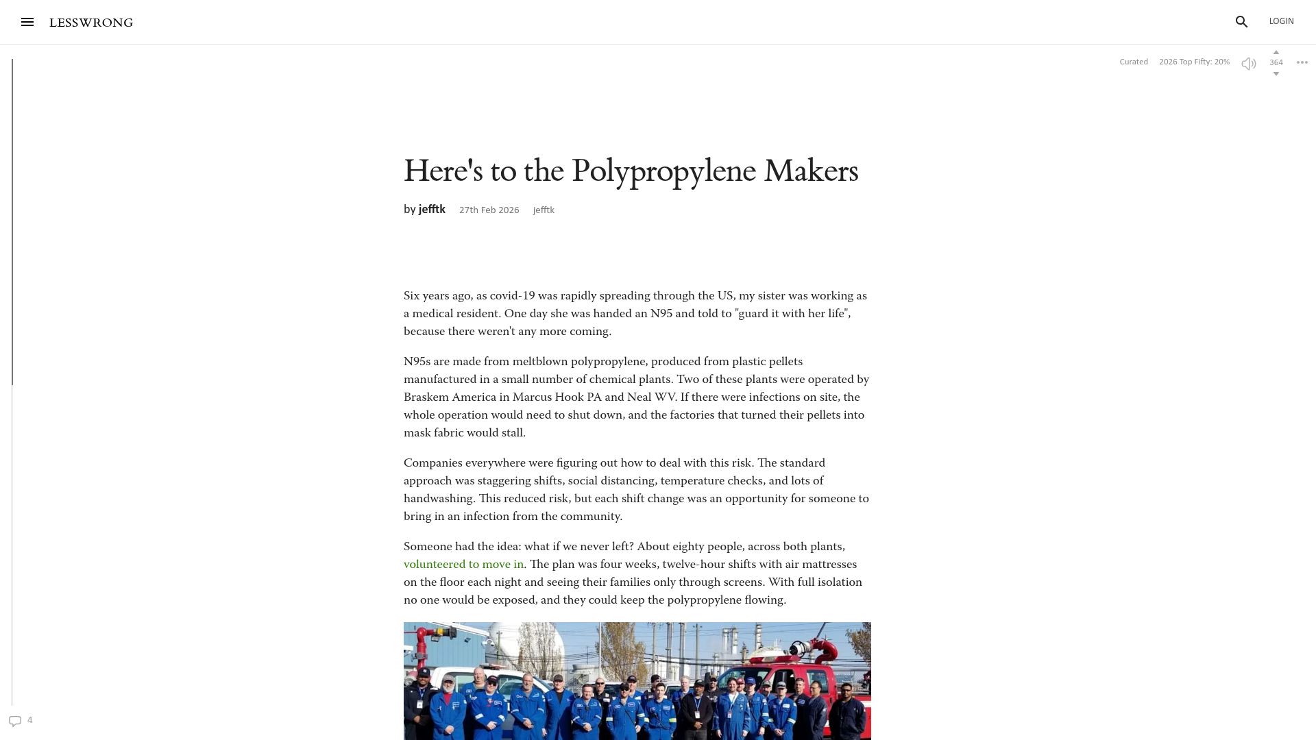 Screenshot of lesswrong.com: To the Polypropylene Makers