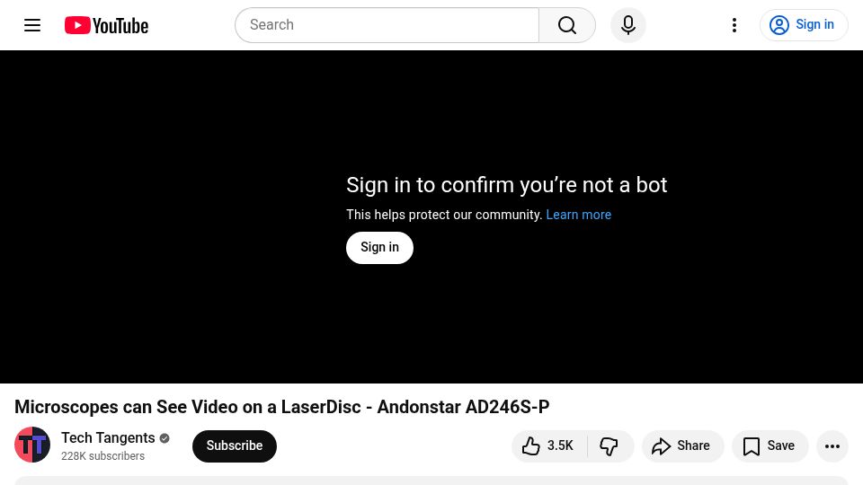Screenshot of youtube.com: Microscopes can see video on a laserdisc