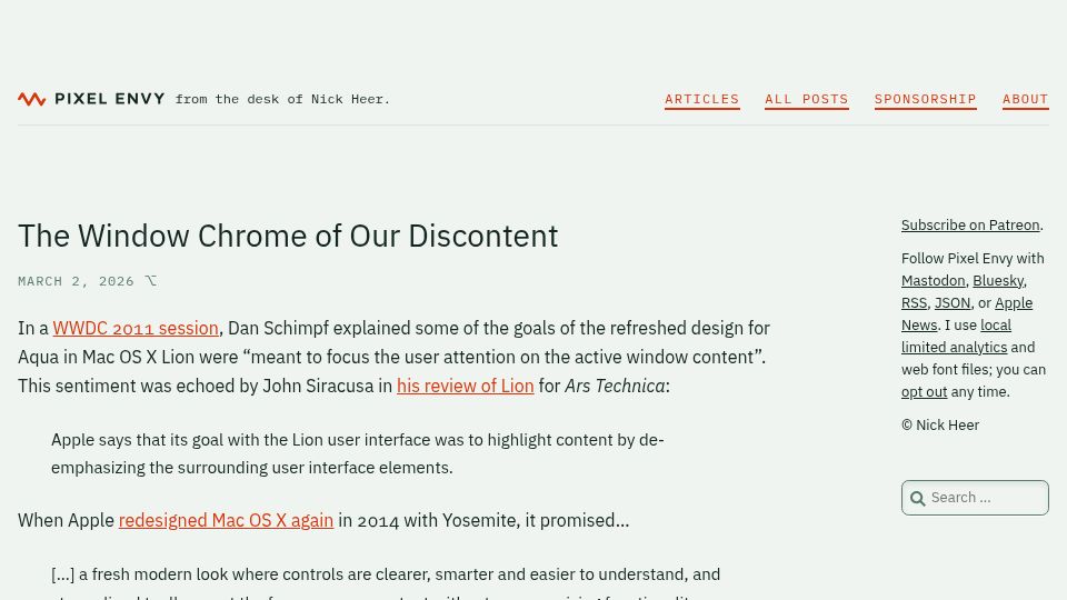 Screenshot of pxlnv.com: The Window Chrome of Our Discontent