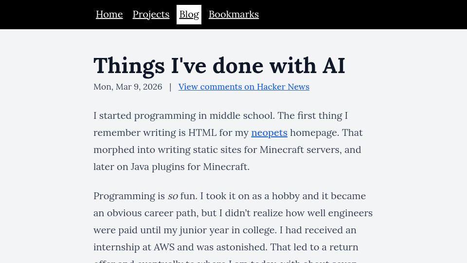 Screenshot of sjer.red: Things I've Done with AI