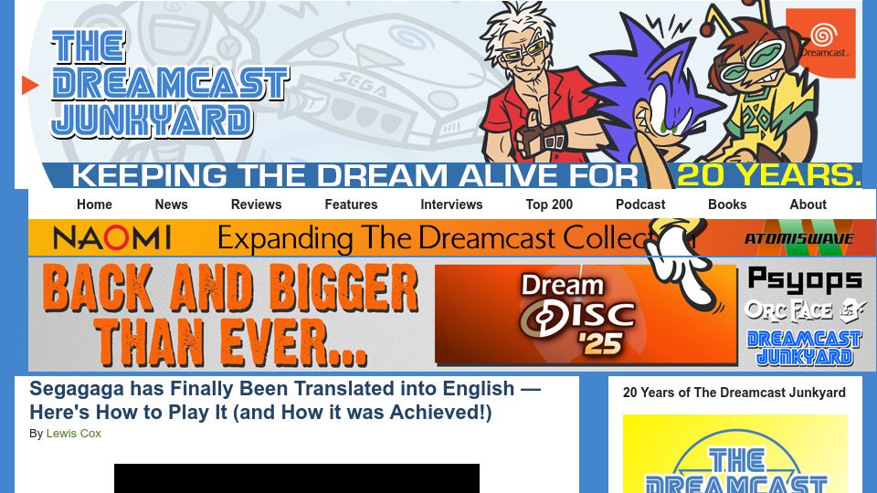 Screenshot of thedreamcastjunkyard.co.uk: Segagaga Has Been Translated into English
