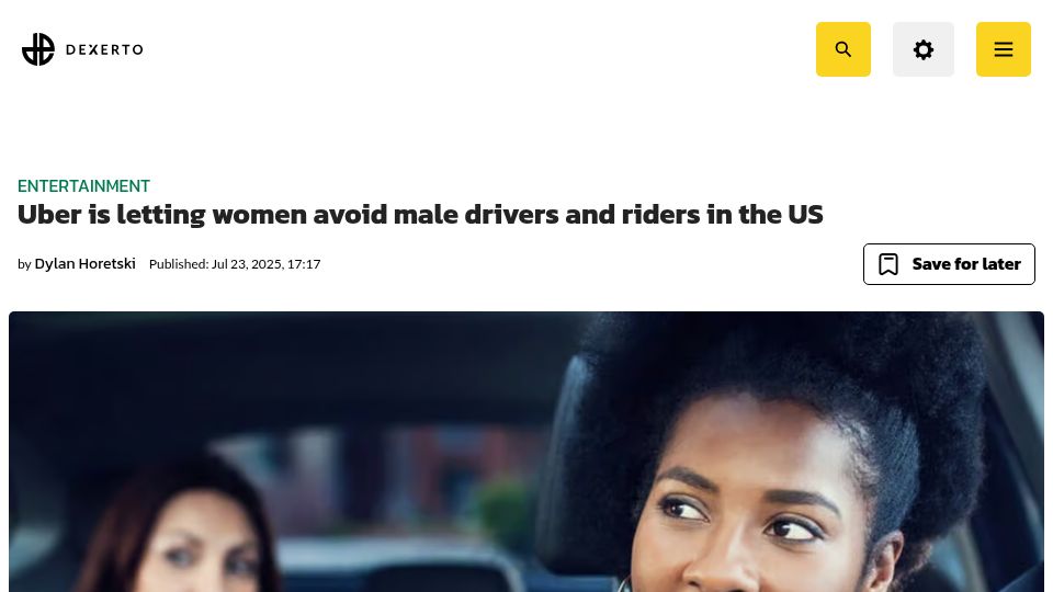 Screenshot of dexerto.com: Uber is letting women avoid male drivers and riders in the US