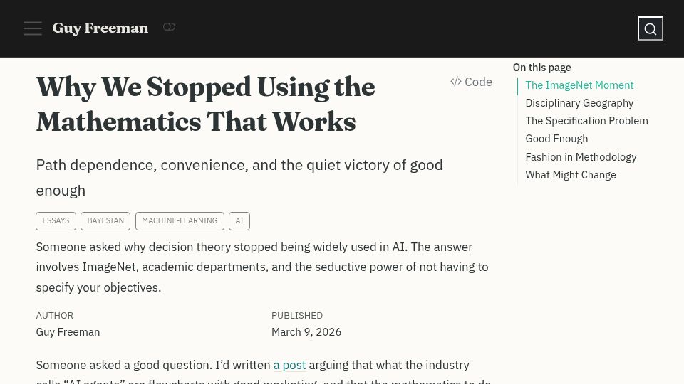 Screenshot of gfrm.in: We Stopped Using the Mathematics That Works