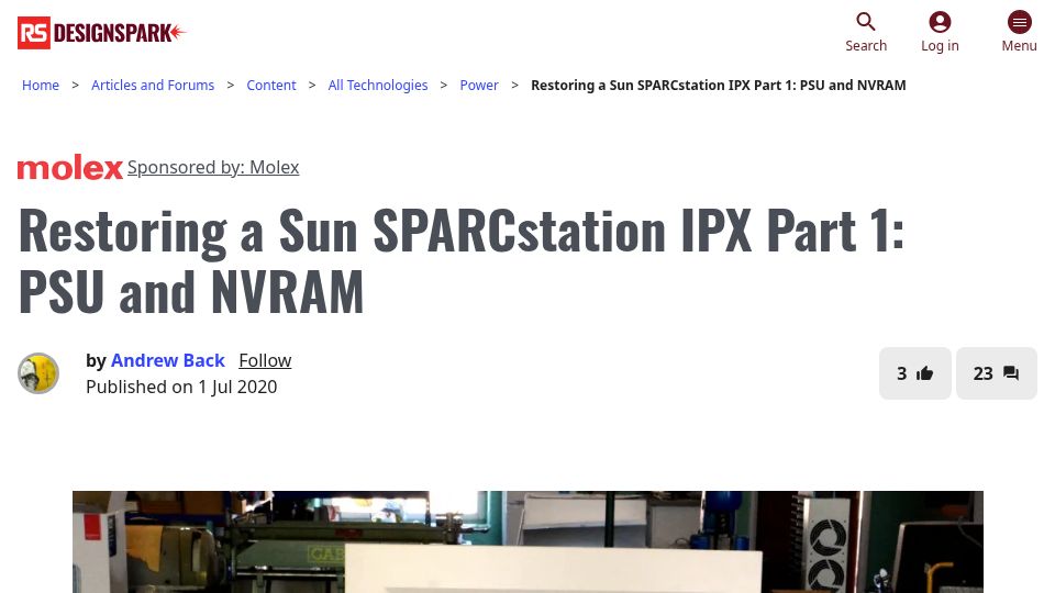 Screenshot of rs-online.com: Restoring a Sun SPARCstation IPX part 1: PSU and NVRAM (2020)