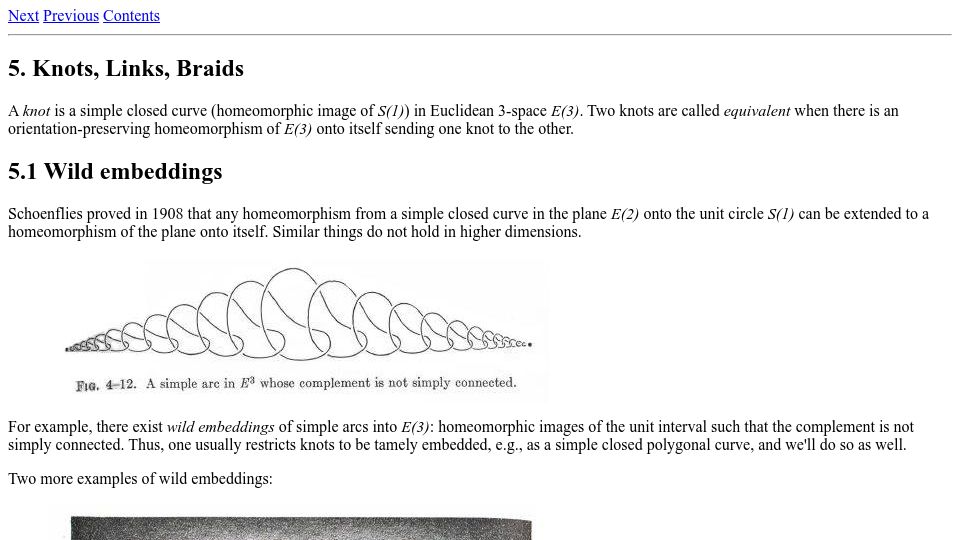 Screenshot of aeb.win.tue.nl: Algebraic topology: knots links and braids