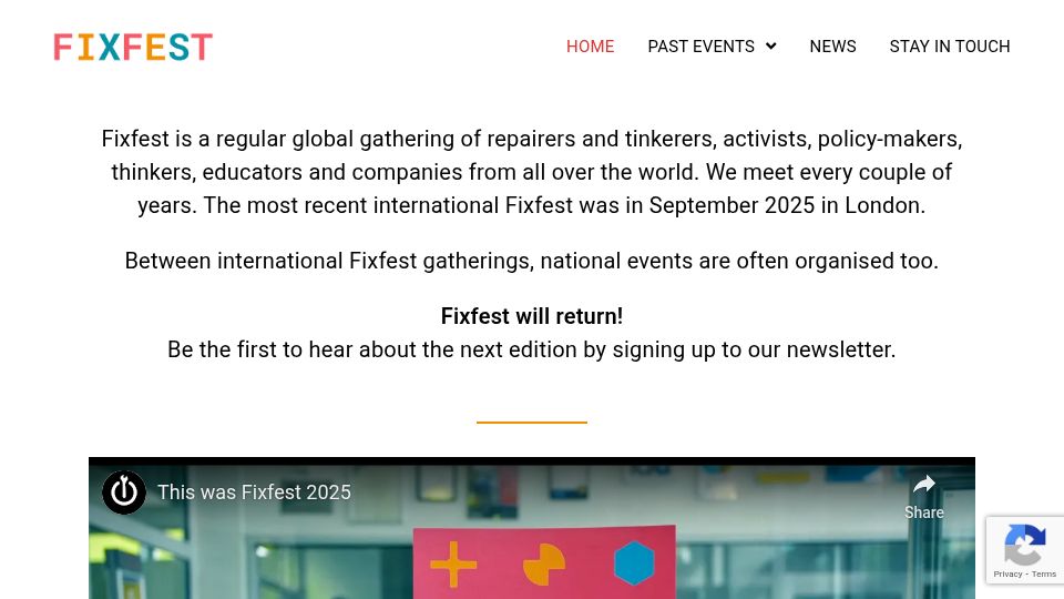 Screenshot of fixfest.therestartproject.org: Fixfest is a global gathering of repairers, tinkerers, and activists