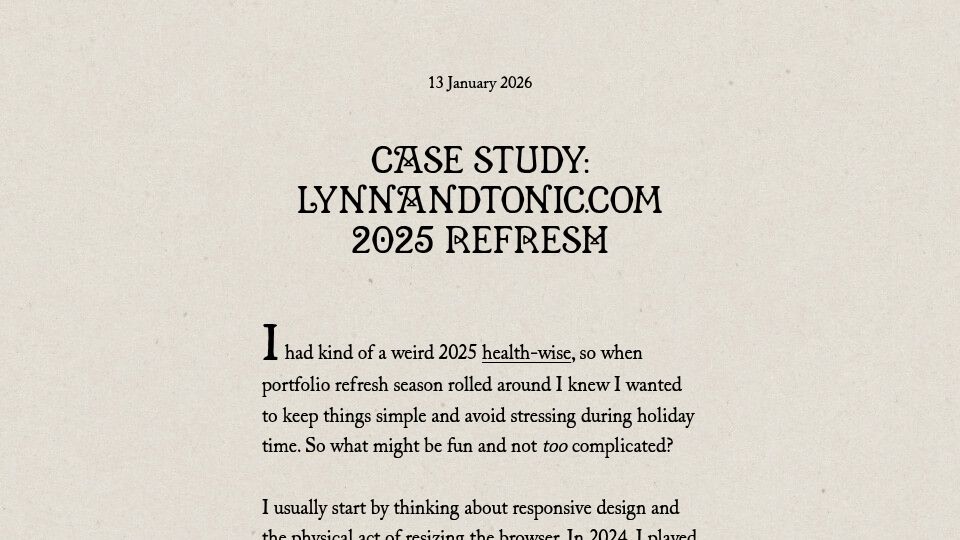 Screenshot of lynnandtonic.com: Case Study: lynnandtonic.com 2025 refresh
