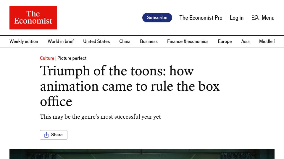 Screenshot of economist.com: Triumph of the toons: how animation came to rule the box office