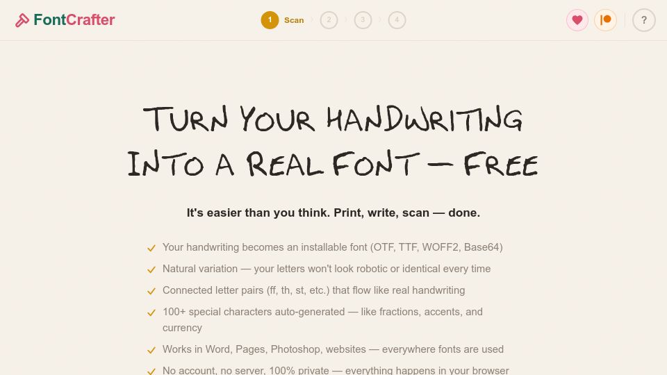 Screenshot of arcade.pirillo.com: FontCrafter: Turn your handwriting into a real font