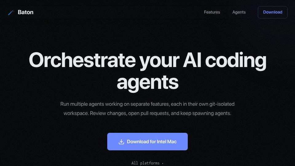 Screenshot of getbaton.dev: Show HN: Baton – A desktop app for developing with AI agents