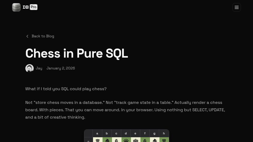 Screenshot of dbpro.app: Chess in SQL
