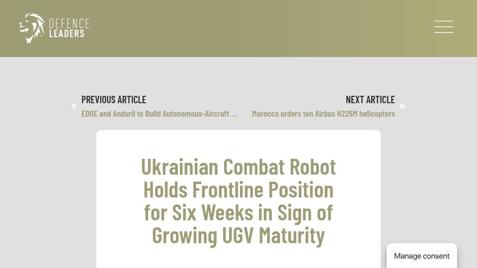 Screenshot of defenceleaders.com: Ukrainian drone holds position for 6 weeks