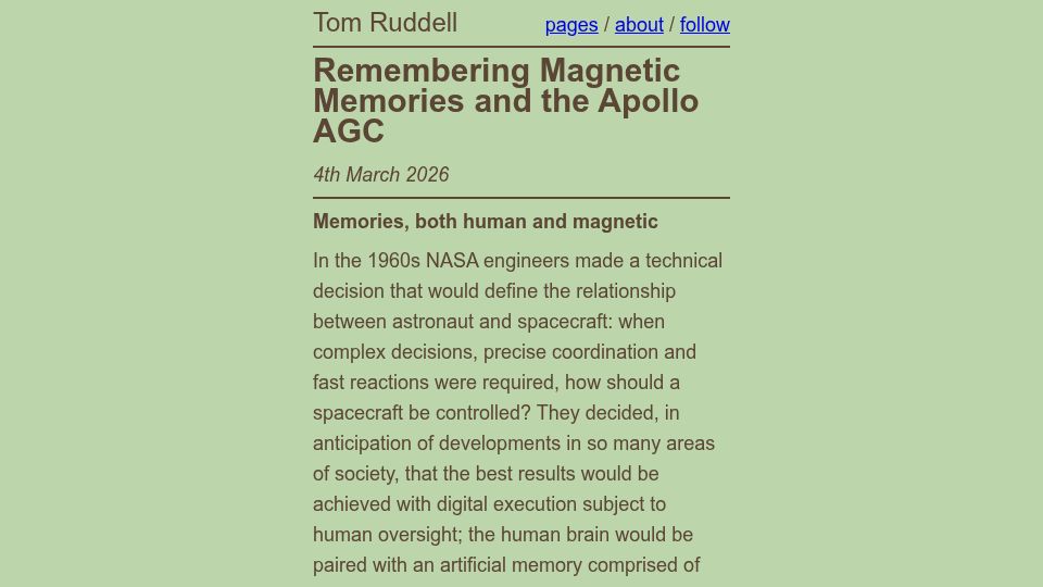Screenshot of 2earth.github.io: Remembering Magnetic Memories and the Apollo AGC
