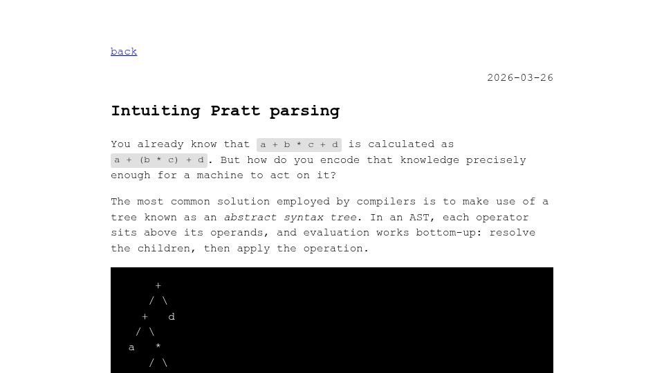 Screenshot of louis.co.nz: Intuiting Pratt Parsing