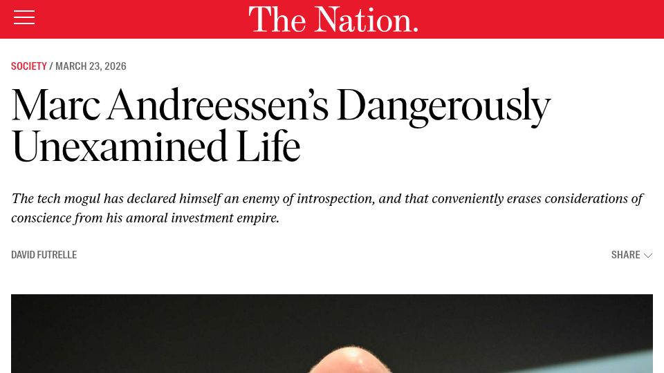 Screenshot of thenation.com: Marc Andreessen's Dangerously Unexamined Life