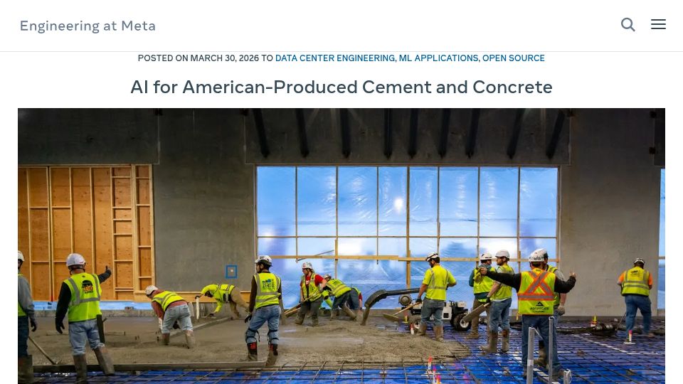 Screenshot of engineering.fb.com: AI for American-produced cement and concrete